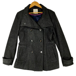 Thread & Supply sz L Women Pea Coat Black Double Breast Pockets Wool Blend 38x28